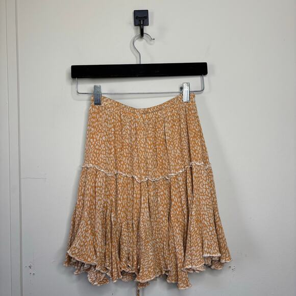 By Together Tiered Abstract Yellow Stretchy Waist Knee Length Skirt Women Small - Picture 7 of 7